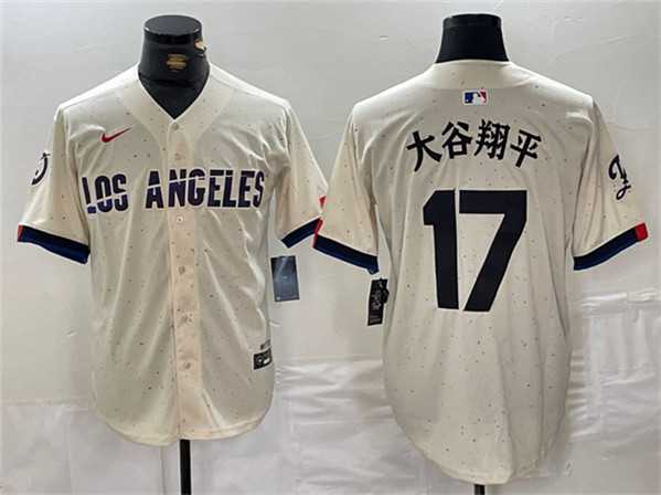 Mens Los Angeles Dodgers #17 Shohei Ohtani Cream Stitched Baseball Jersey
